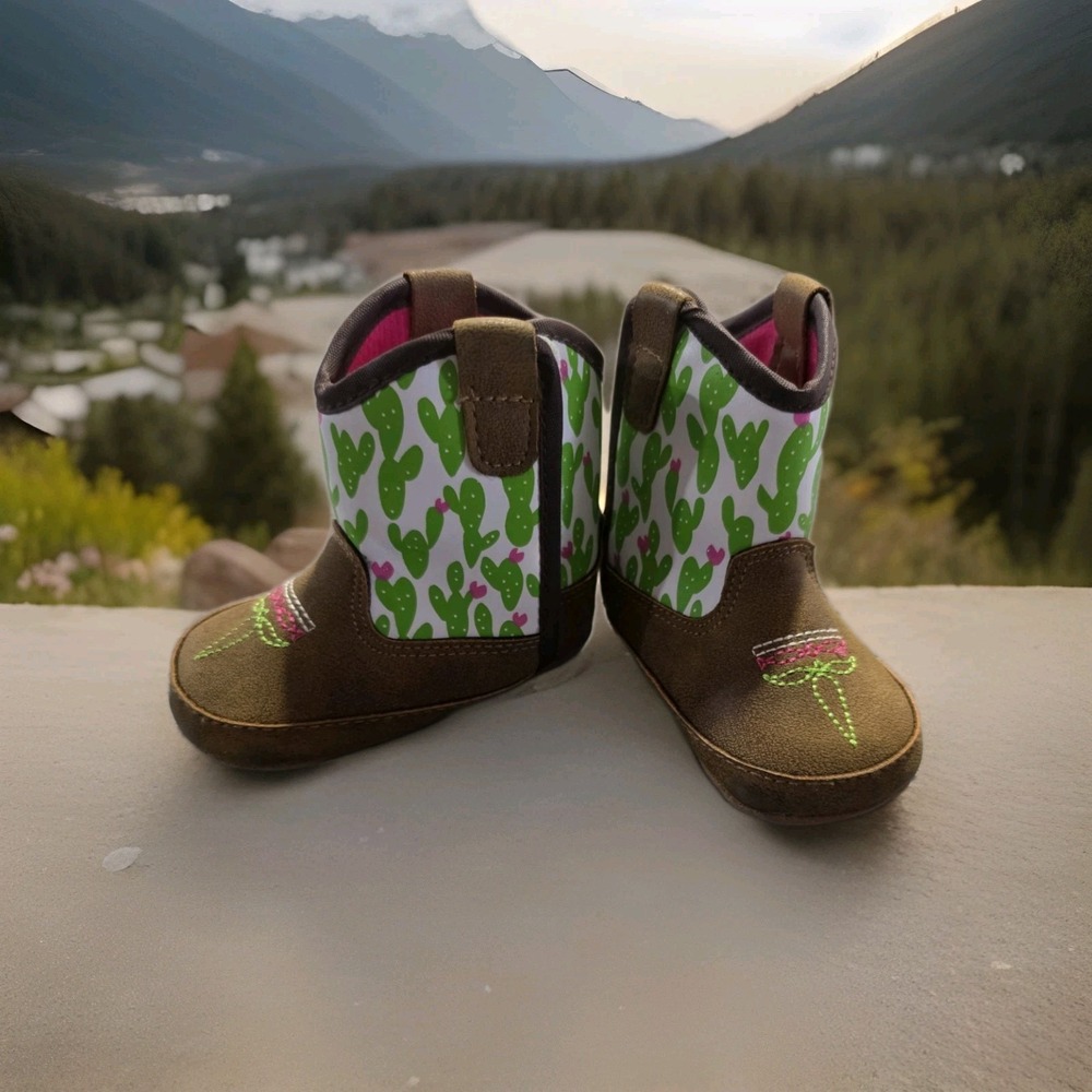 Ariat Girls Baby Brown Cactus Lil Stompers Size 2 Boots Fits 3 To 6 Months